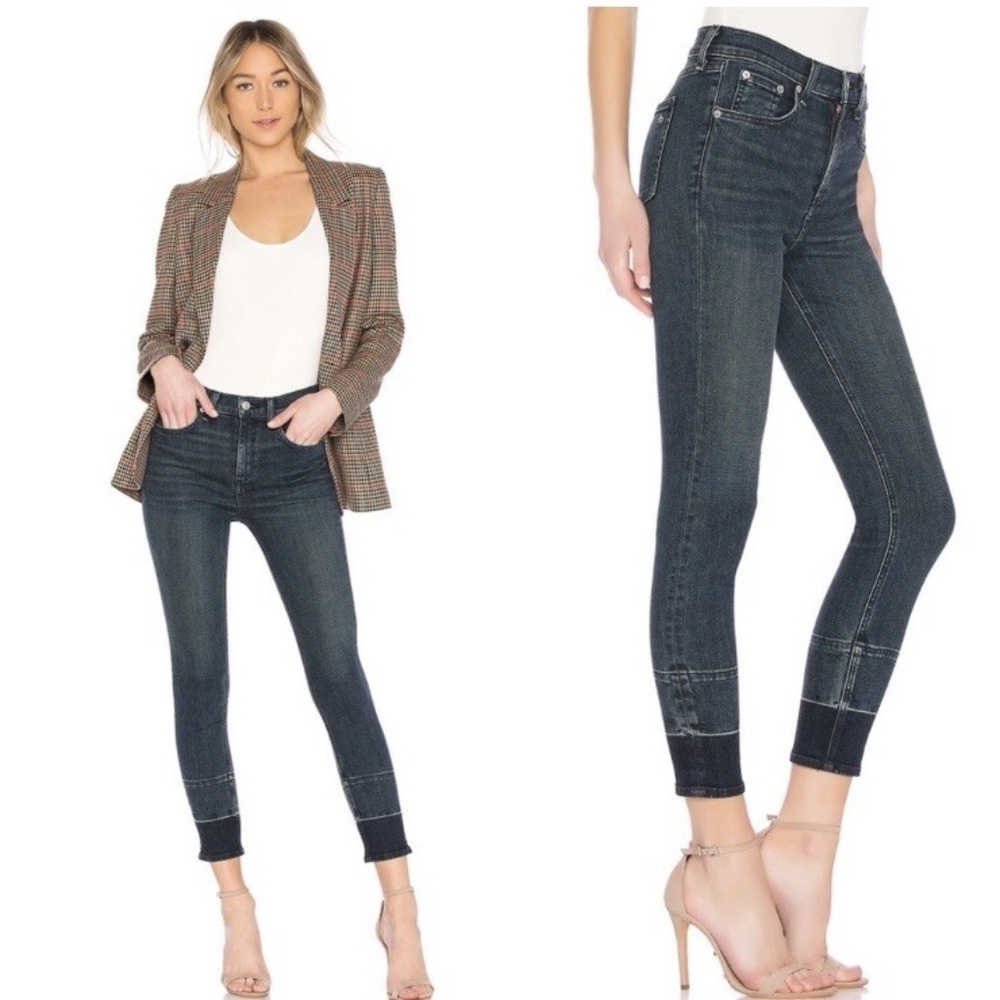 Rag & Bone High Waist Two Tone Medium Wash Ankle Jeans Luxury Denim